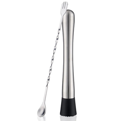 Premium 2-Piece Stainless Steel Cocktail Muddler and Mixing Spoon Bar Tool