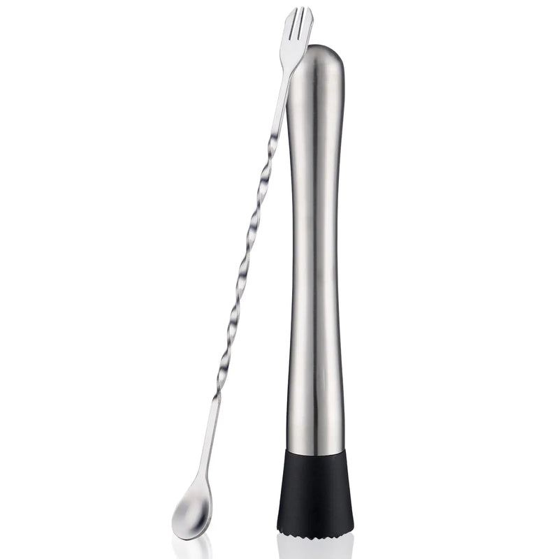 Premium 2-Piece Stainless Steel Cocktail Muddler and Mixing Spoon Bar Tool