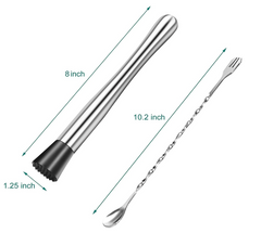 Premium 2-Piece Stainless Steel Cocktail Muddler and Mixing Spoon Bar Tool