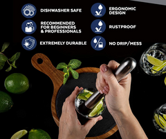 Premium 2-Piece Stainless Steel Cocktail Muddler and Mixing Spoon Bar Tool